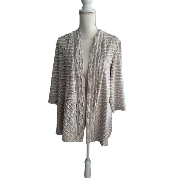 CHICOS Travelers Beige Ruffle Trim Open Jacket Size Chicos 2 -  US 12/14 - Picture 6 of 8